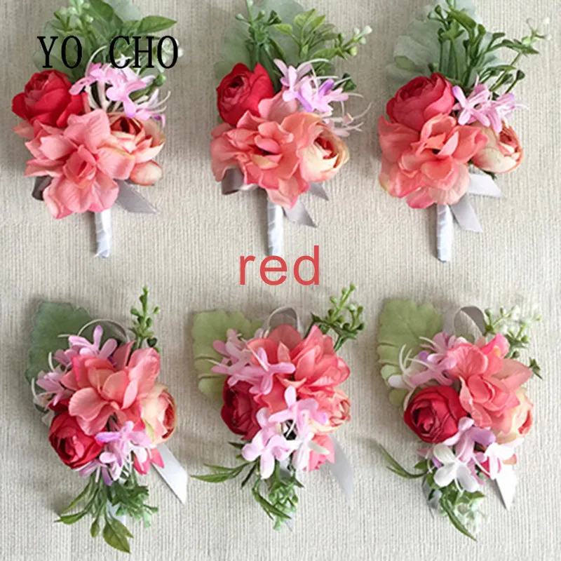 YO CHO 5Colors Artificial Rose Wrist Corsage Flower For Wedding Party Decor Wedding Bridal Women Girl Bridesmaid Delicate Floral