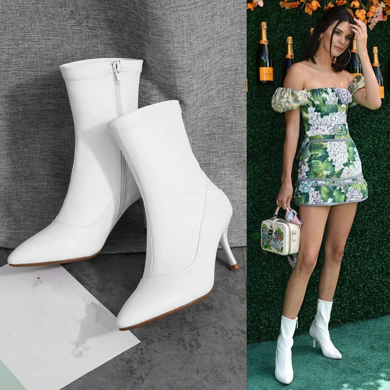 white booties with heel