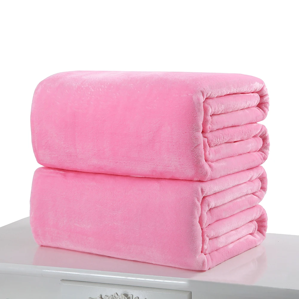Light Pink Сплошной цвет ультра мягкий теплый двусторонний туристический утолщенный фланелевый пледы Флисовое одеяло ковер кровать диван диване коврик чистый домашний текстиль - Цвет: Light Pink