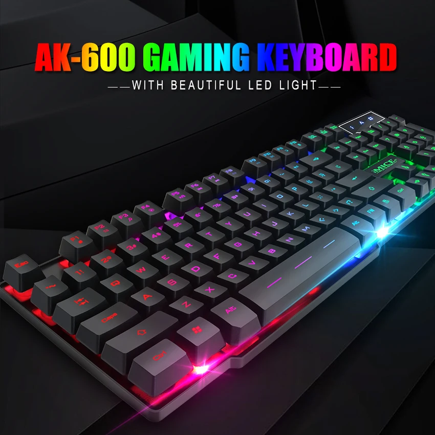 Игровая клавиатура iMice с механическим ощущением, 104 клавиш, клавиатура с RGB подсветкой, компьютерная геймерская клавиатура для DOTA CS с RU стикерами