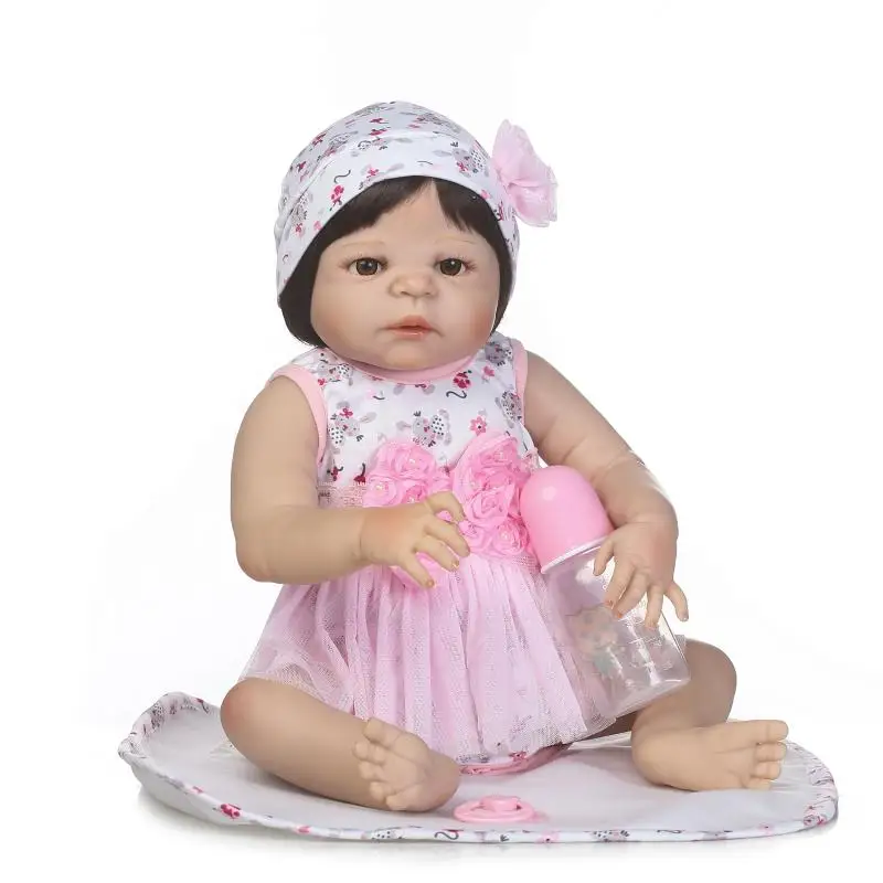 

NPKCOLLECTION57cm cute bebe bonecas simulation newborn baby girl with pretty skirt kid best gift full silicone reborn baby dolls