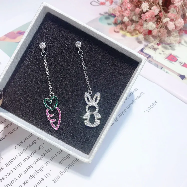 lovely rabbit Carrot full cz earring 925 silver post Hypoallergenic fadeless fashion jewelry stud earrings for women girl gift