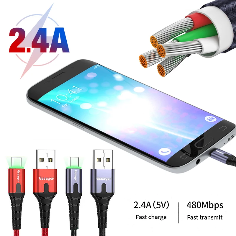 

Essager Led usb cable type c 3.0 fast mobile charger Cable for one plus 6t huawei Mate 20 lite p30 p20 Samsung s10 plus cables