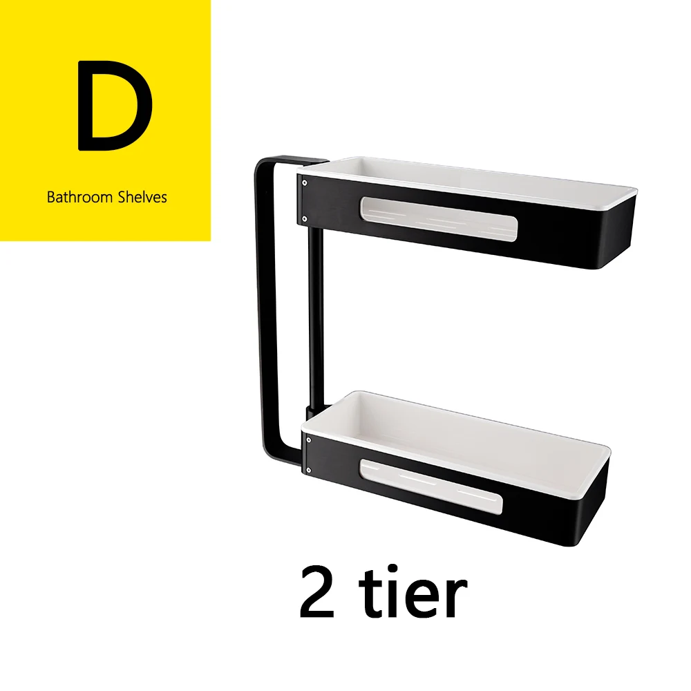 Алюминиевые вращающиеся полки для ванной комнаты, многофункциональные 2-4 яруса, угловая полка для душа, настенный самоклеющийся Органайзер - Цвет: BAL064BW   2 tier