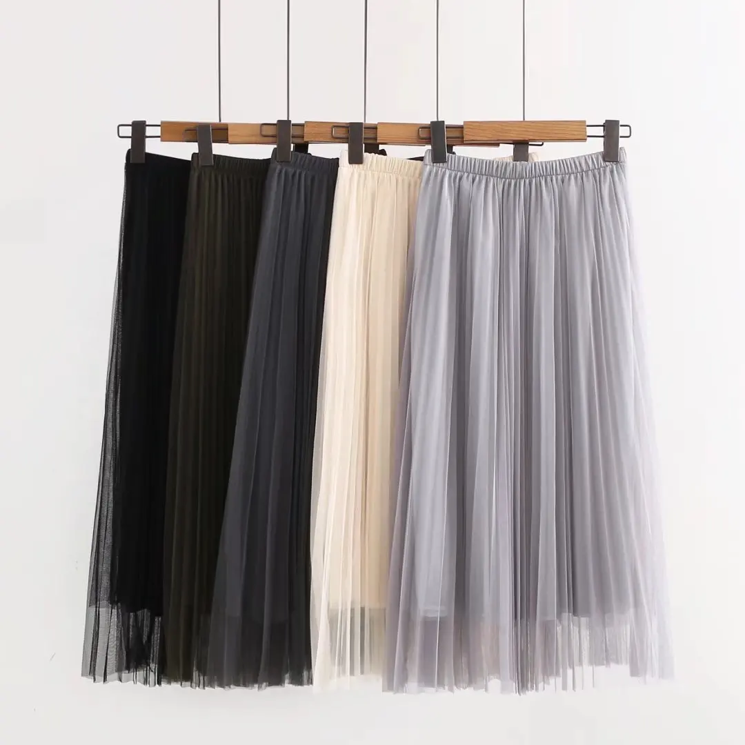 Весна и осень юбка белый марли Чистая Пряжа бюст высотой талии юбка плиссированная юбка показать тонкие длинные оказать Джокер вуаль
