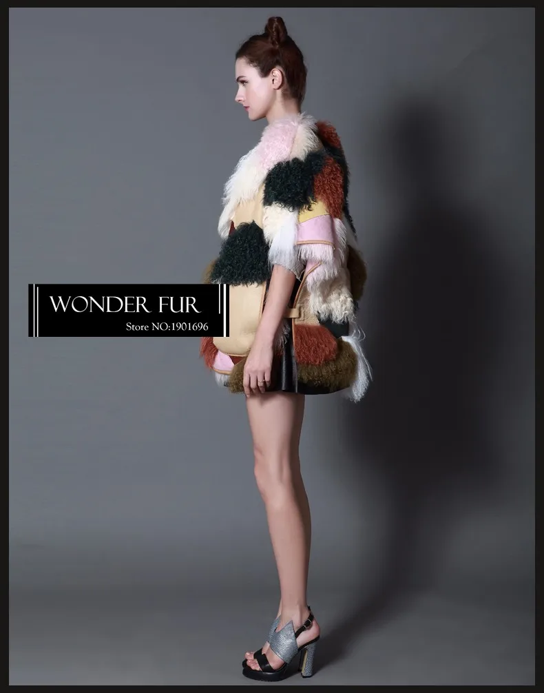 Разноцветная Меховая куртка из овечьей шерсти, двусторонняя, для женщин, свободный стиль, Mogolian, шуба из овечьей шерсти, смешанный двухсторонний мех, пальто из натурального меха животных