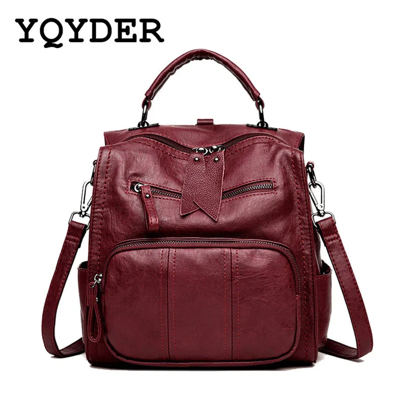 

Fashion Multifunction Women Backpacks High Quality Leather Shoulder School Bag For Teenage Girls Travel Back Pack Female Mochila