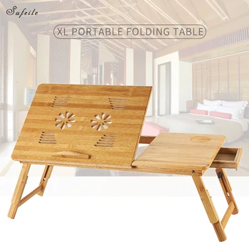 

SUFEILE Simple Wooden Laptop Table Bamboo Folding Table Portable Outdoor Office Desk Bed Computer Desk SImple Learn Desk D50