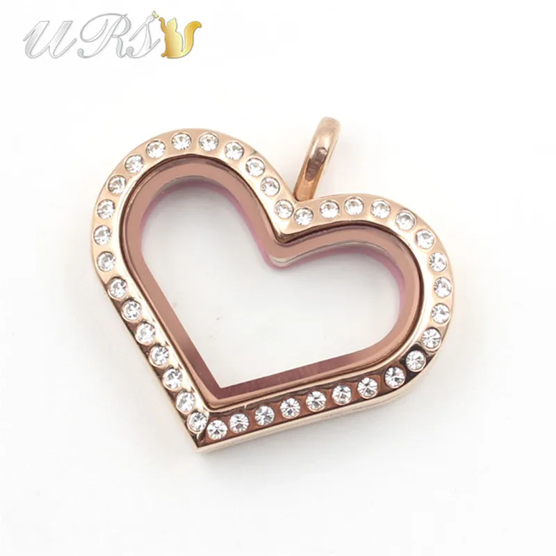 

32mm Medium Heart Magnetic Closure Czech Crystals 316L Stainless Steel Silver/Gold Rose Living Memory Locket Pendant