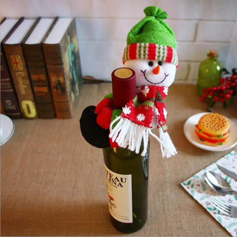 3 шт./лот рождественские аксессуары крышка бутылки вина милый Санта Клаус Снеговик кукла красное вино вечерние украшения для праздника