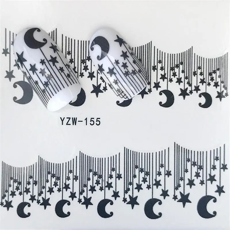1 лист Простые художественные черные трафареты для дизайна ногтей переводные наклейки для воды Гель-лак полный декор для ногтей инструмент - Цвет: YZW-155