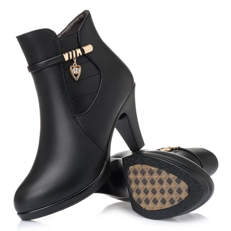 Г., новые модные женские ботильоны из натуральной кожи обувь на молнии на высоком каблуке теплые зимние женские ботинки на меху