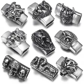 

Stainless Steel Punk Slider Beads Skull Viking Slide Charms Fit 12*6mm Flat Leather DIY Men's Bracelet Jewelry Making Supplies