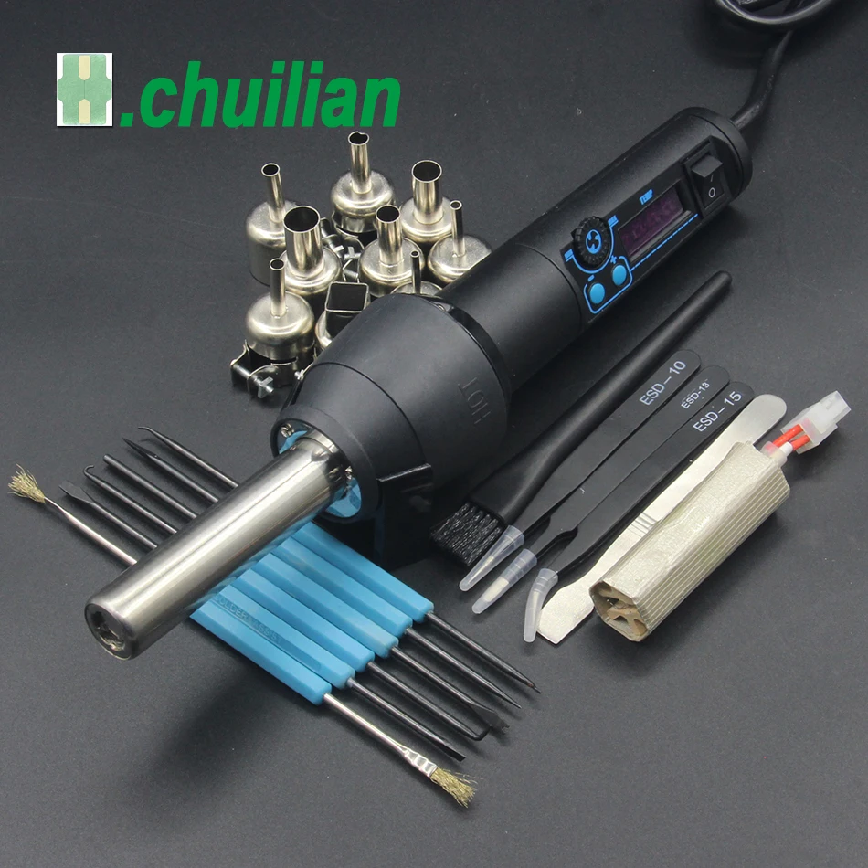 Pistola de ar Estação de Solda Riesba 110 ue Eua 650 w Lcd Ajustável Calor Eletrônico Quente Desoldering ic Smd Bga 8858lcd 220 v –