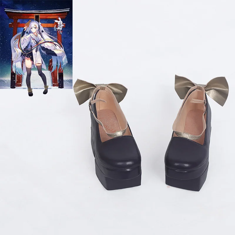 

New Anime Vocaloid Snow Miku Cosplay Shoes Lolita Shoes Black Clogs Style Bowknot Halloween Cosplay Shoes New Customized