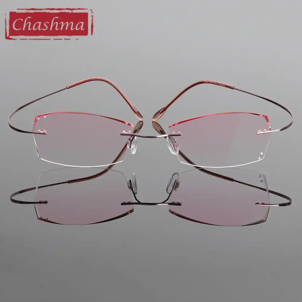 Chashma B Titanium Fashionable Lady Eye Glasses Diamond Trimmed Rimless