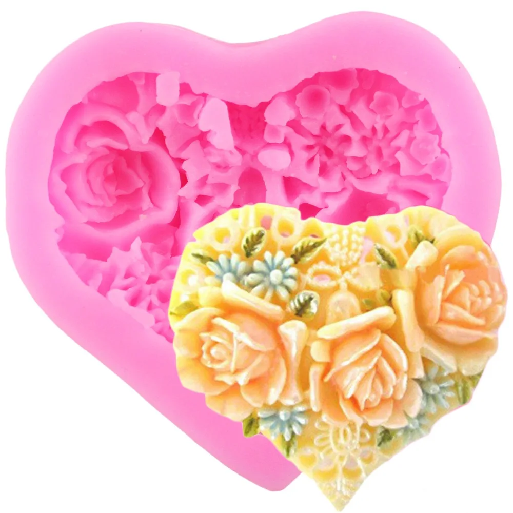 

3D Love Heart Rose Flower Shape Silicone Mold Fondant Cake Decorating Tools Chocolate Candy Moulds Polymer Clay Mould