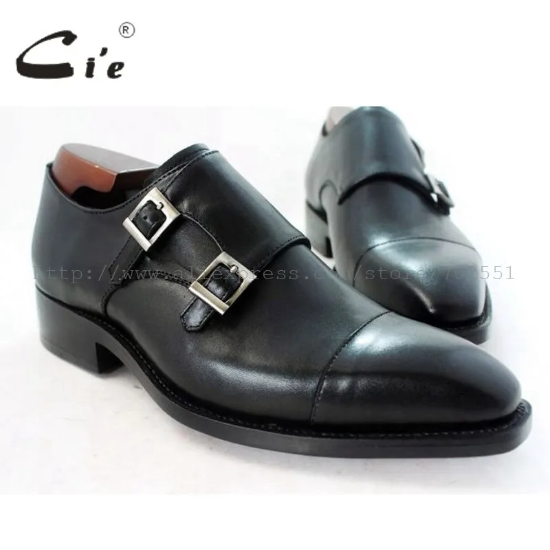 Excellent cie square captoe medallion double monk straps handmade leather men shoe100% genuine calf leather outsole breathable black MS46 2