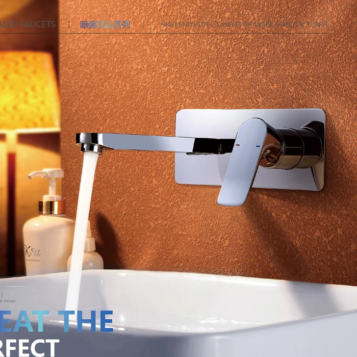 

Dark Face Basin Hot Cold Water Tap Bathroom Sink Faucet Into Wall