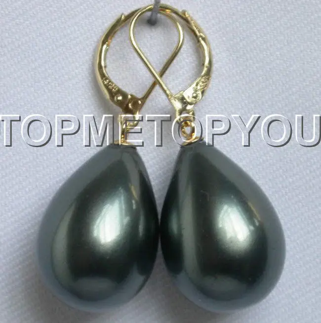 

Free Shipping >> 12X15mm black drop shell pearls dangle earrings 14k E951