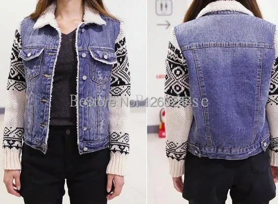 Женское джинсовое пальто 2017 зимняя модная утепленная флисовая овечья шерсть