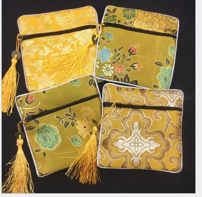 100 pcs/lot Wholesales Embroidered Purse Coin Wallet Bag Tassel Storage Pouch