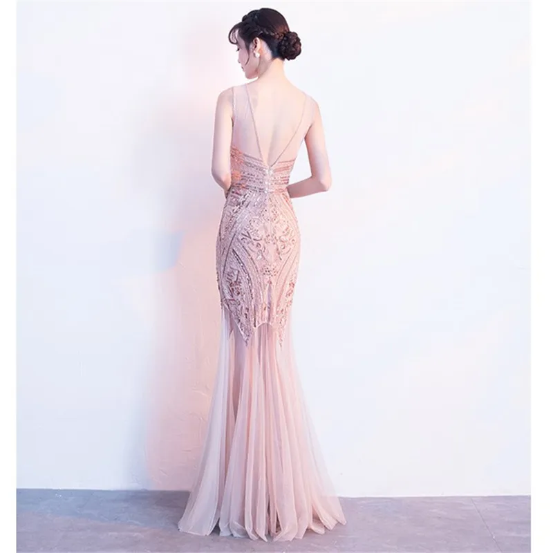 Вечернее платье с блестками строгое длинное вечернее платье vestido de festa longo robe de soiree vestidos de novia abendkleider TK015