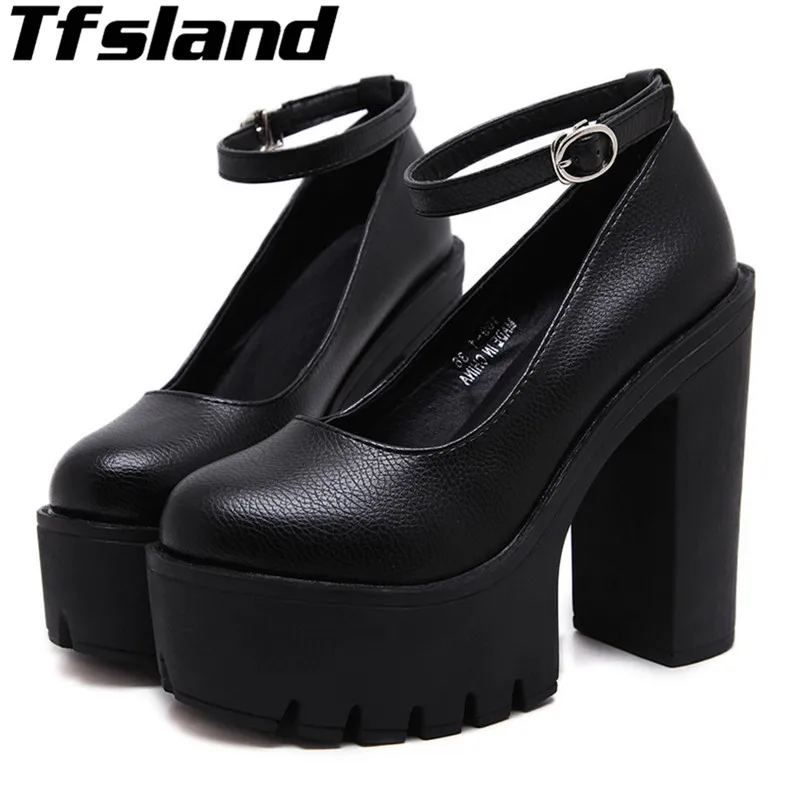 

2019 Tfsland Women Thick with High Heel Walking Shoes Sexy Ruslana Korshunova Thick Heels Leisure Platform Pumps Shoes Sneakers
