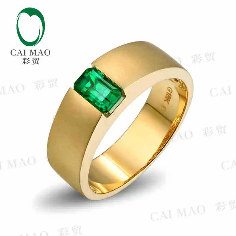 CaiMao 0 92ct Natural Emerald 18KT 750 Yellow Gold Engagement Ring font b Jewelry b font