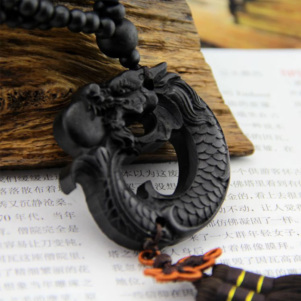 Crafts Carving Hang Decorations Dragon Sculpture Ebony Wood Car Pendant Chinese Fengshui Prayer