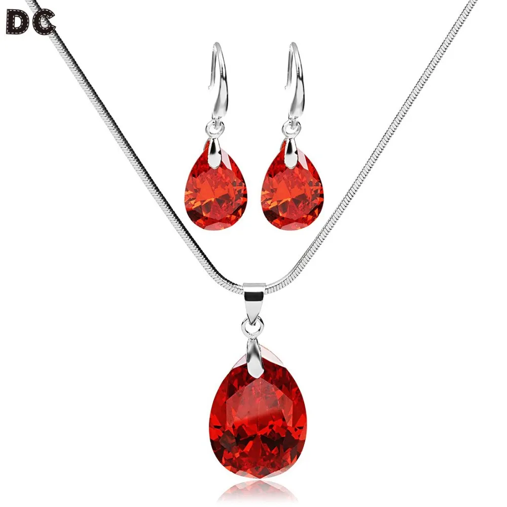 

DC Fashion Elegant Water Drop Clear Faceted Crystal Zircorn Dangle Earrings Chain Necklace Choker Jewelry Sets for Women Jewelry