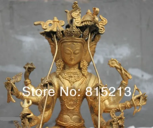 Ван 000126 Китайский Тибет Тибетский Буддизм Свинка Бронзовая статуя Белый Зонт Bulmo Будды