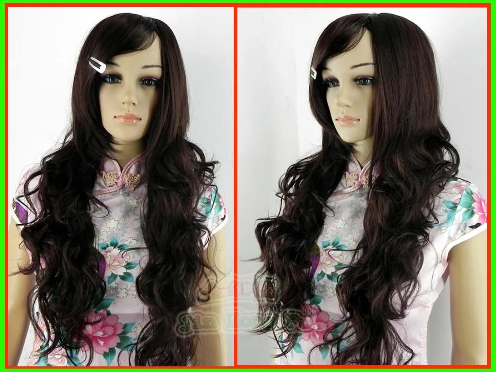 peruca hair queen free shipping Heat Resistant Cosplay party ***Pretty Long Dark Brown Curly wig wigs DSCN3686 women's ha |