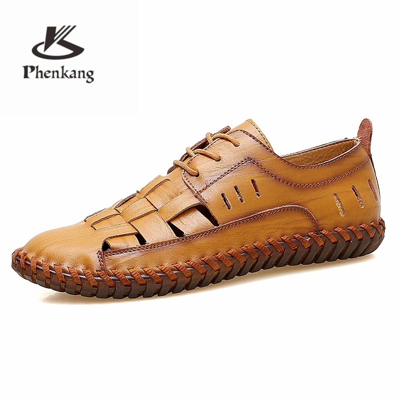 

Men summer Sandals 2019 Men's cow leather Outdoor Male flat Shoes luxury brand Breathable Casual Shoes Footwear Walking Sandals