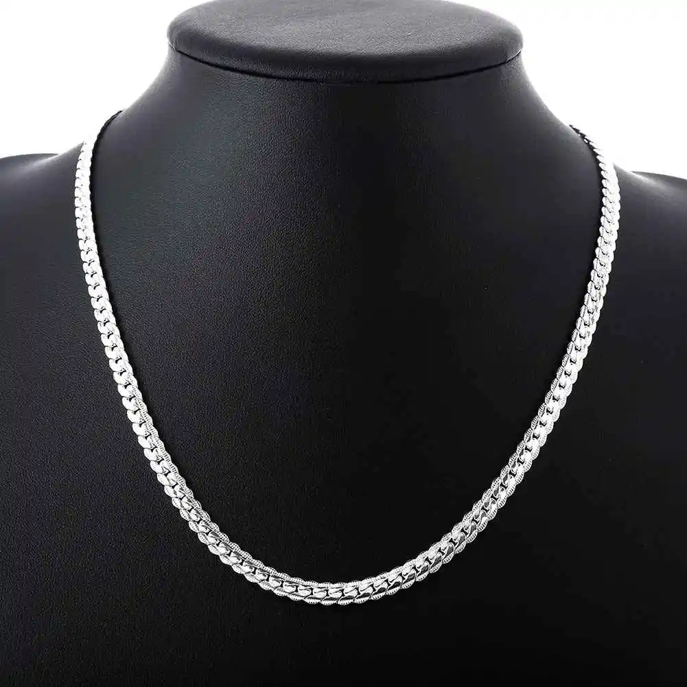 Золото/серебро ювелирные изделия Для мужчин 925 полный сторона серебро Цепочки и ожерелья s 5 мм 20 дюймов 50 см боковое ожерелье плоские цепи