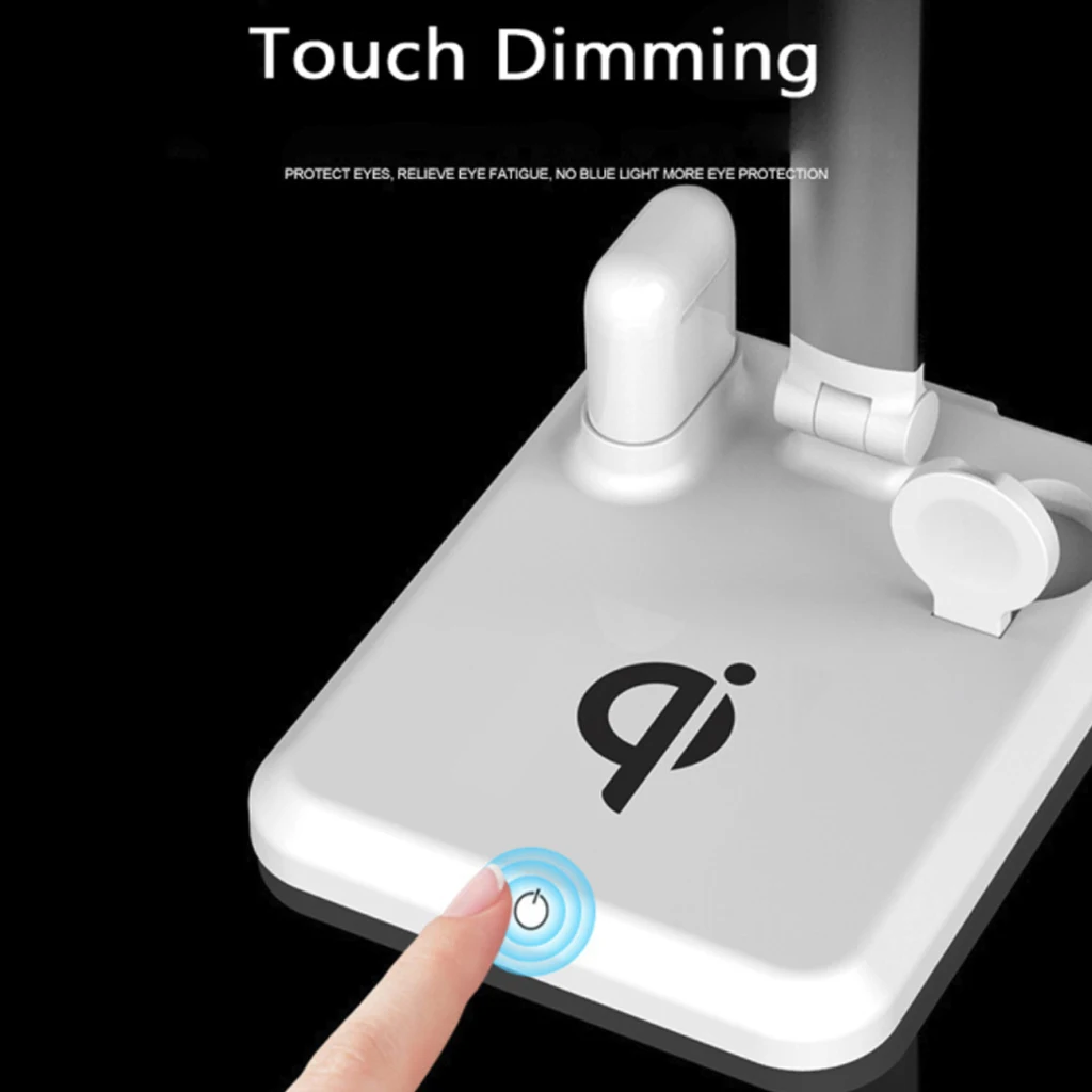  4 IN 1 Table Desk Lamp LED Light USB Charging Station Fast QI Wireless Charger Dock for Apple Watch - 33016854266