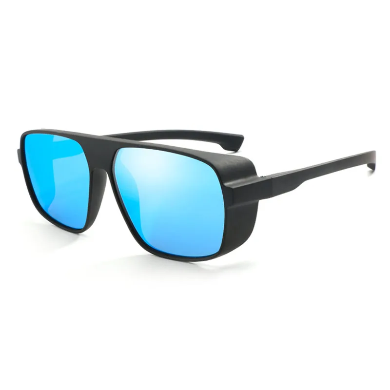 Длинный Хранитель Высокое качество поляризованные мужские ретро солнцезащитные очки стимпанк вождения HD объектив Защитная обёрточная бумага Солнцезащитные очки - Цвет линз: Black Blue