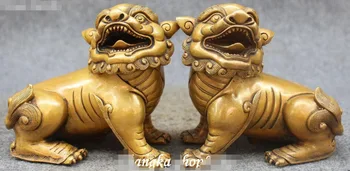 

China Pure Bronze Bixie Foo Fu Dog Guardion Lion Lions Animal Beast Statue Pair