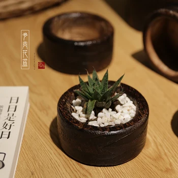 

Natural wood succulents pots burn Paulownia Japanese small pots personality simulation device vase flower wholesale