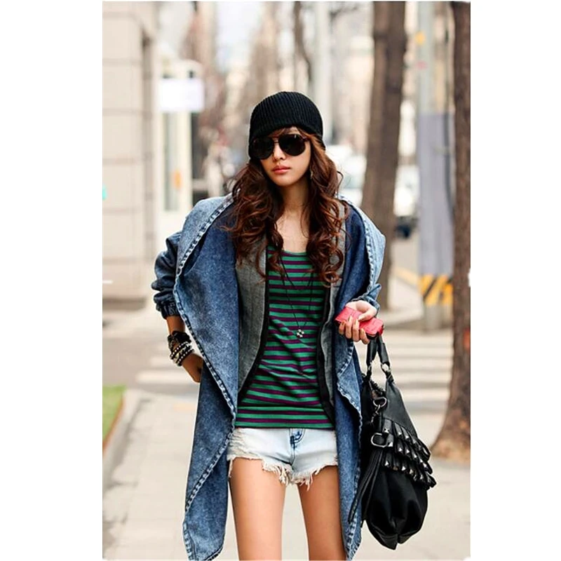 

Autumn and winter new vogue uneven long sleeve long cloak denim coat women 2019 casual thickening hooded jeans coat women B458