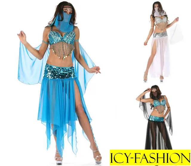 Blue/Black/White Sequins Sexy Indian Belly Dancer Genie