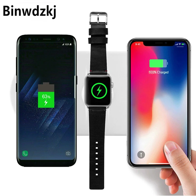 Беспроводное зарядное устройство 3 в 1 для Apple Watch 2 беспроводное iPhone X/8 Plus/8 Samsung Galaxy