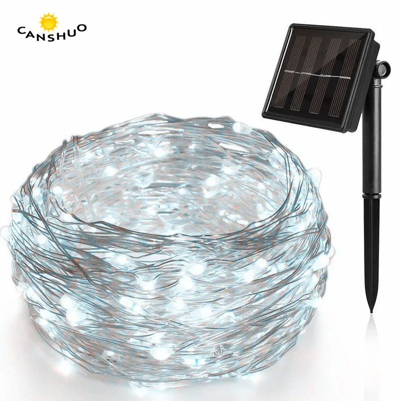 

CANSHOU Solar Powered String Lights 10M 100LED Silver Wire Outdoor Fairy Light for Christmas Garden Home Holiday Decoration Lamp