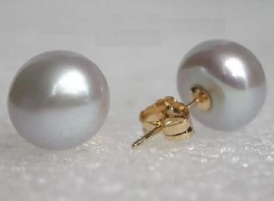 

Free shipping huge Real south sea 10-11mm golden natural pearl earring