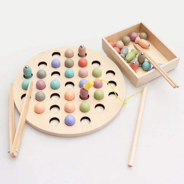   baby wooden toy magnetic fishing + clip bead thinking training puzzle Montessori multi-functional learning  toys