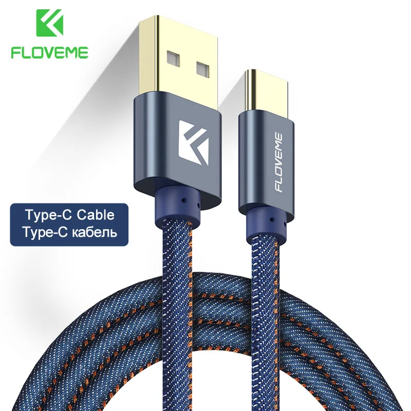 FLOVEME USB кабель для iPhone 5, 5S, 6, ковбойский джинсовый Micro usb type-C кабель для samsung S9, S10, Xiaomi 2A, 1 м, зарядное устройство для телефона - Цвет: Type-C Blue