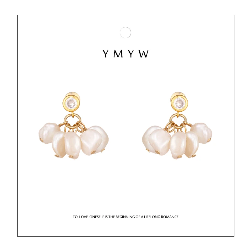 

YMYW Luxury Baroque Pearls Zirconia Fashion Small Dangle Earrings 2019 Copper Romantic Korean Sweet Earrings Women Party Bijoux