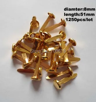 

Free shipping 1250pcs/lot Round metal Brads Scrapbooking Embellishment children DIY binding nail diameter 8mm length 51mm