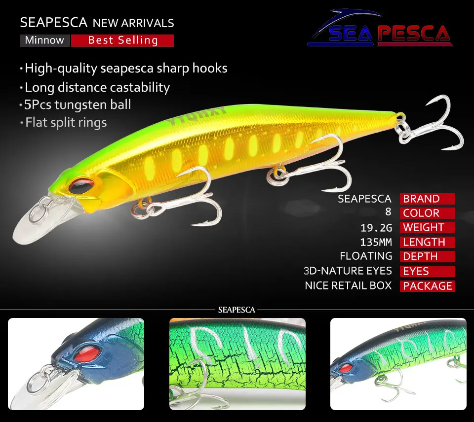 Блесна seapesca рыболовная приманка 13,5 см 19 г 3D глаза твердая приманка плавающая воблер окунь Щука кренкбейт искусственная Рыболовная Снасть Pesca