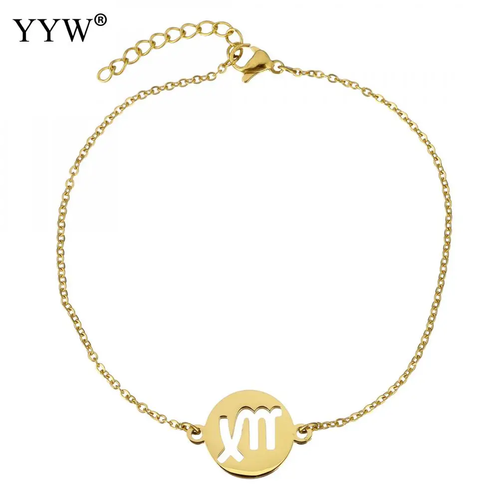 Stainless Steel Bracelet Signs 12 Zodiac Constellation Chain Link Charm